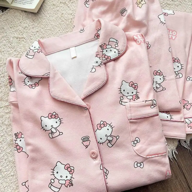 

Sanrio Hello Kitty Velvet Anime Pajamas Suit for Women In Winter Y2K Pink Student Warm Home Casual Sleepwear Clothes Set New