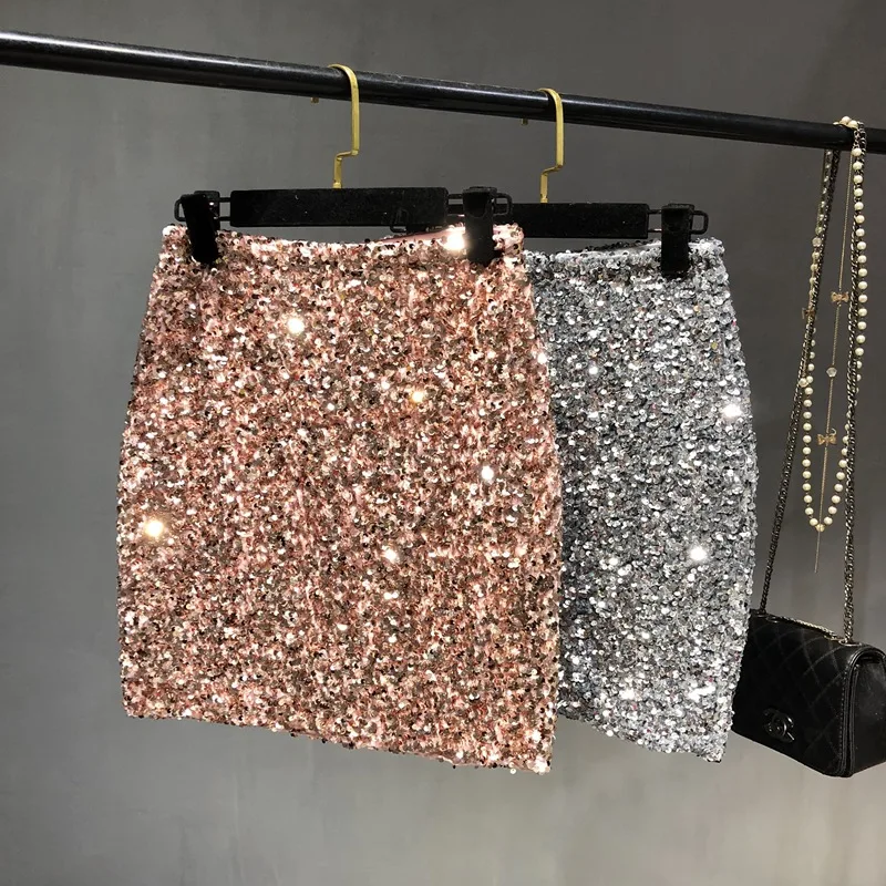 

Sequin Skirt Korean Version Slim High Waist Small A Skirt Ins Sexy Bouncing Disco Skirt Shiny Skirt A Word Skirt Female