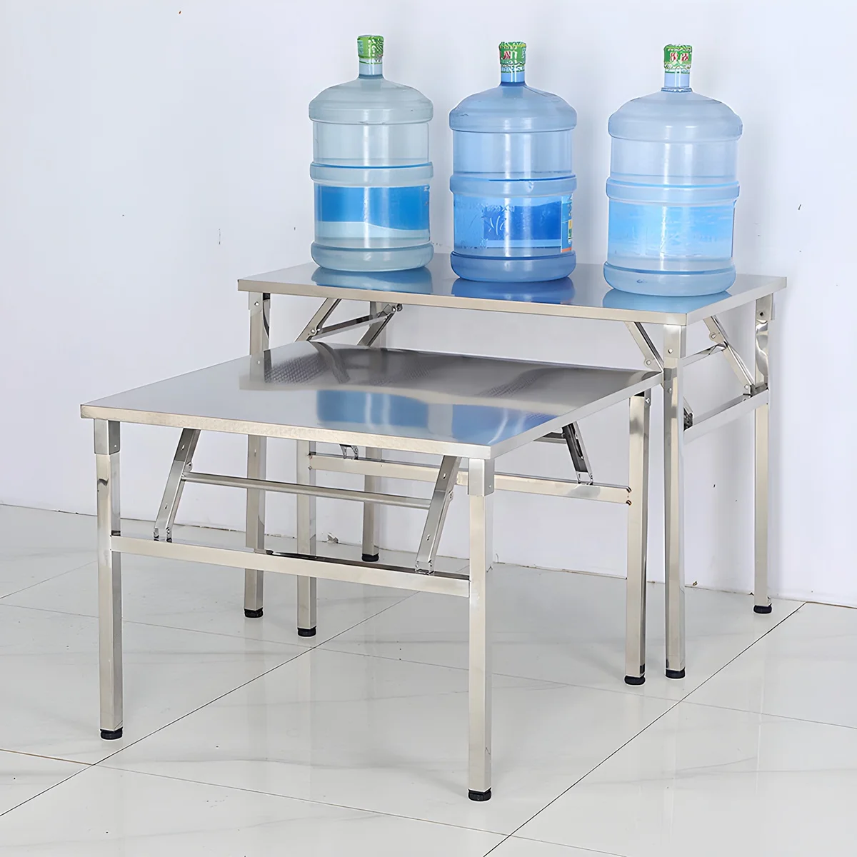 광장 접이식 유틸리티 테이블 홈 레스토랑 스테인레스 스틸 저녁 식사 테이블 야외 실내 휴대용 접이식 웨딩 식탁