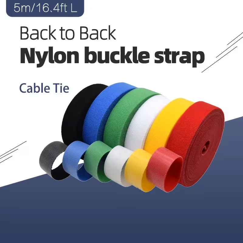 1 Roll of 5 Meters of Back-To-Back Nylon Fasteners, Self-Adhesive, Cable Ties for Organizing And Bundling Data Cables And Wires