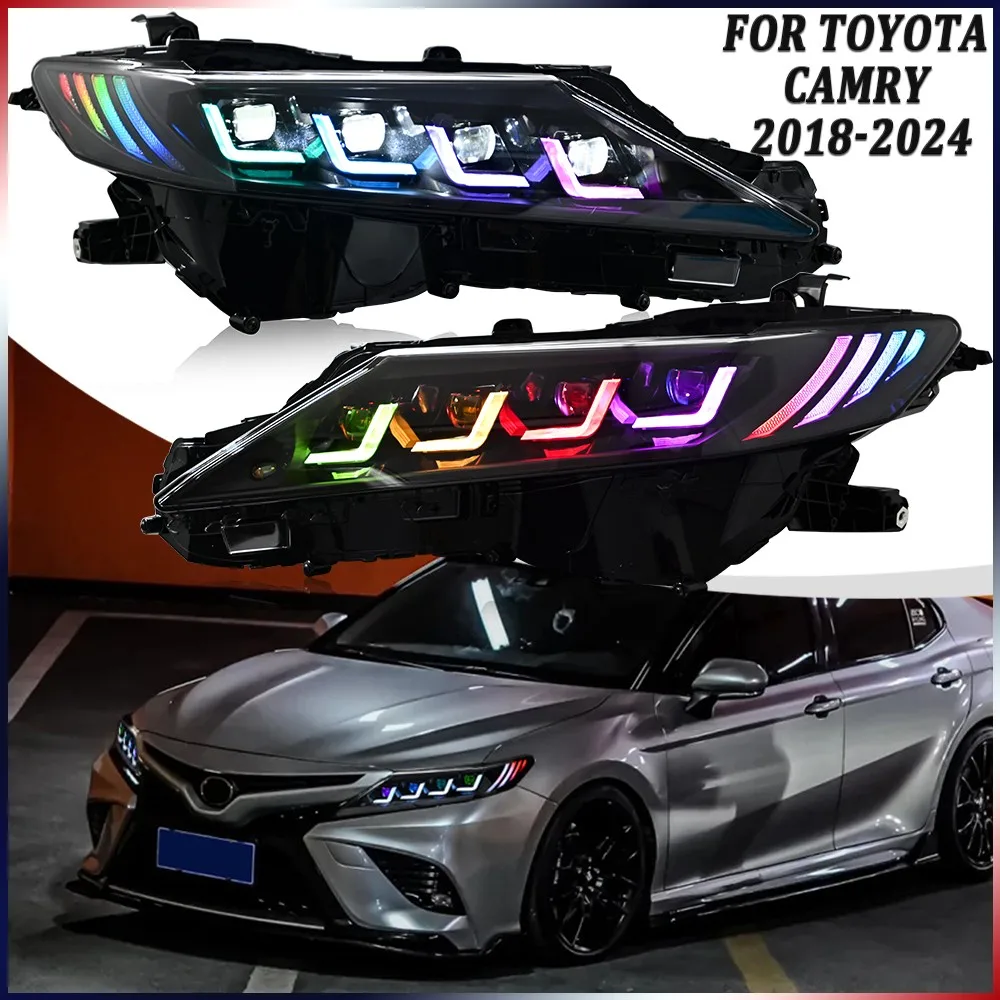 

2 шт., полноцветные светодиодные фары RGB в сборе для Toyota Camry 2018-2024, передние фары в сборе, аксессуары для фар DRL