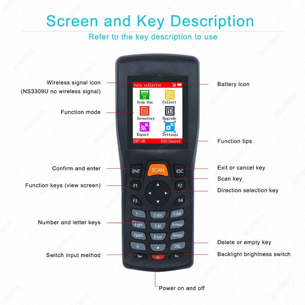 Scanner de código de barras sem fio 1d 2d leitor de código de barras inventário contador dados coletor pda qr scanners leitor codigo barras