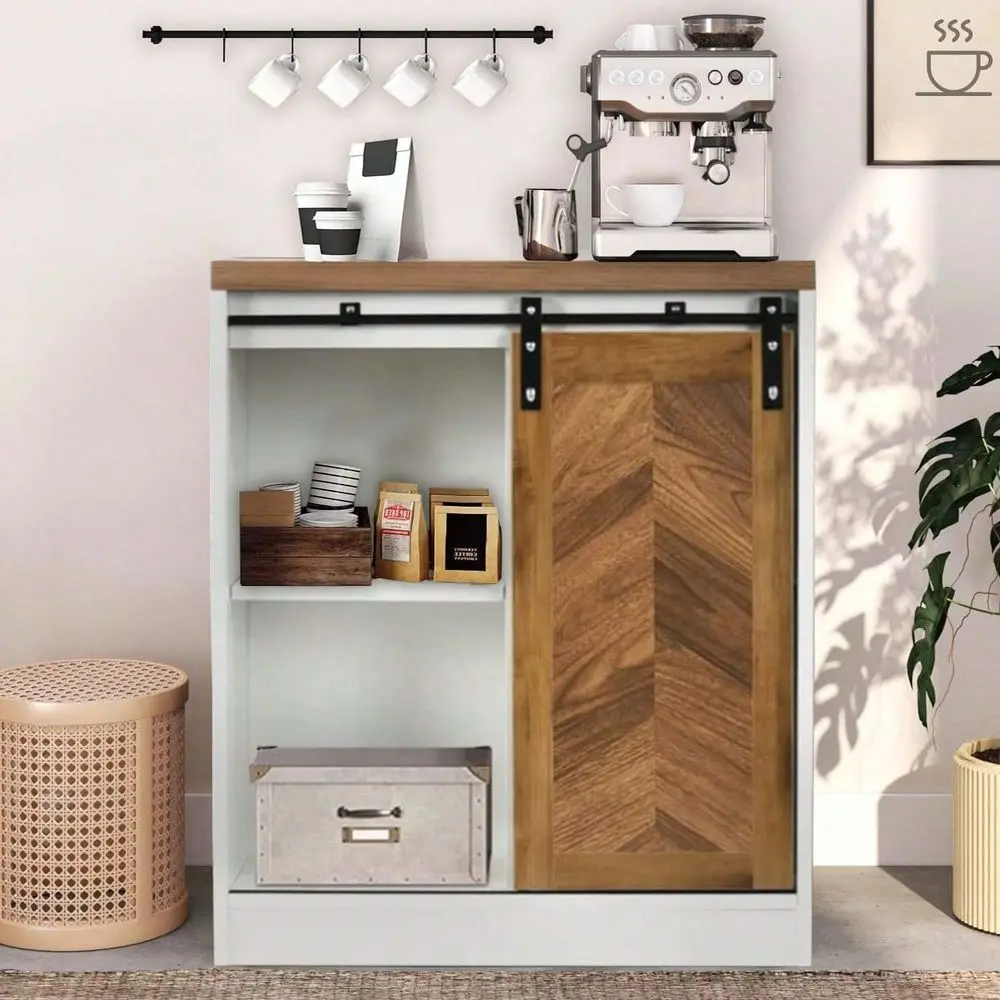 

Sideboard Buffet Cabinet, Coffee Station With Sliding Barn Door, Small Coffee Bar Cabinet With Storage, Coffee Bar Table For Di