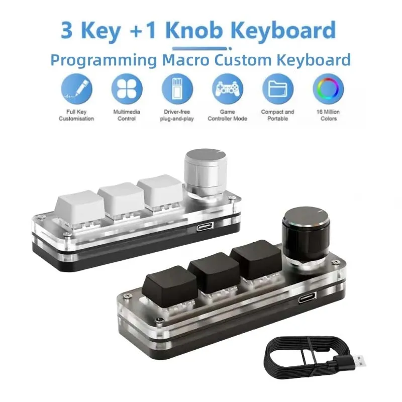 

Wired 3-key 1-knob Custom Programmable Keyboard with RGB Lighting Effects Mini Macro Mechanical Gaming Keyboard Photoshop Use