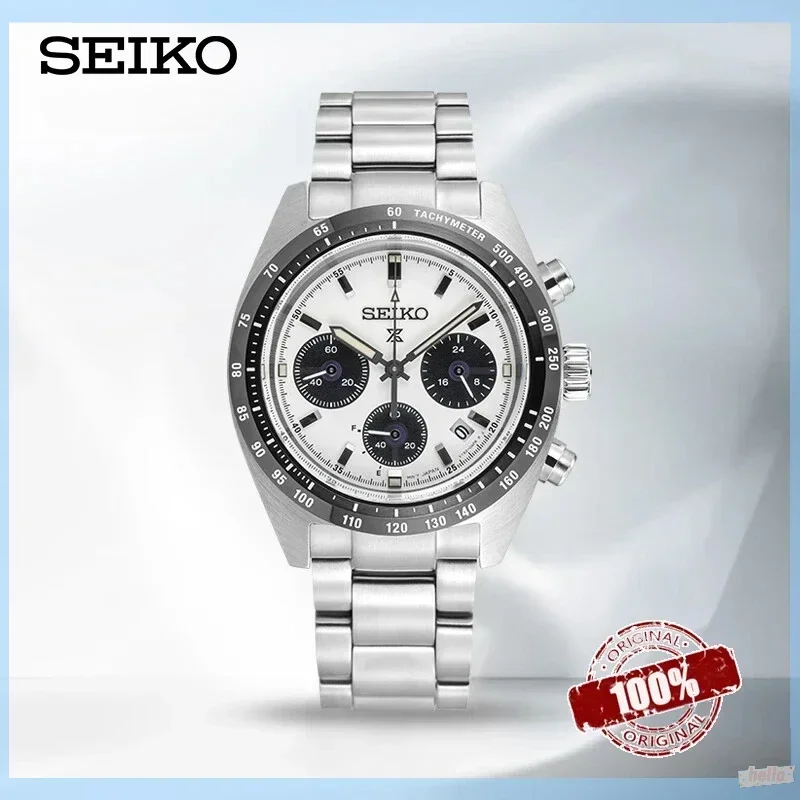 Seiko Panda Solar Backlit Luxury Men\'s Watch Men 5 8 Quartz Timing Calendar Waterproof Stainless Steel Men\'s Watch SSC813P1