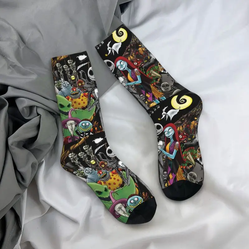 Horror Movie Tim Burton Christmas Socks for Men Women Stretchy Summer Autumn Winter Halloween Skull Jack Crew Socks