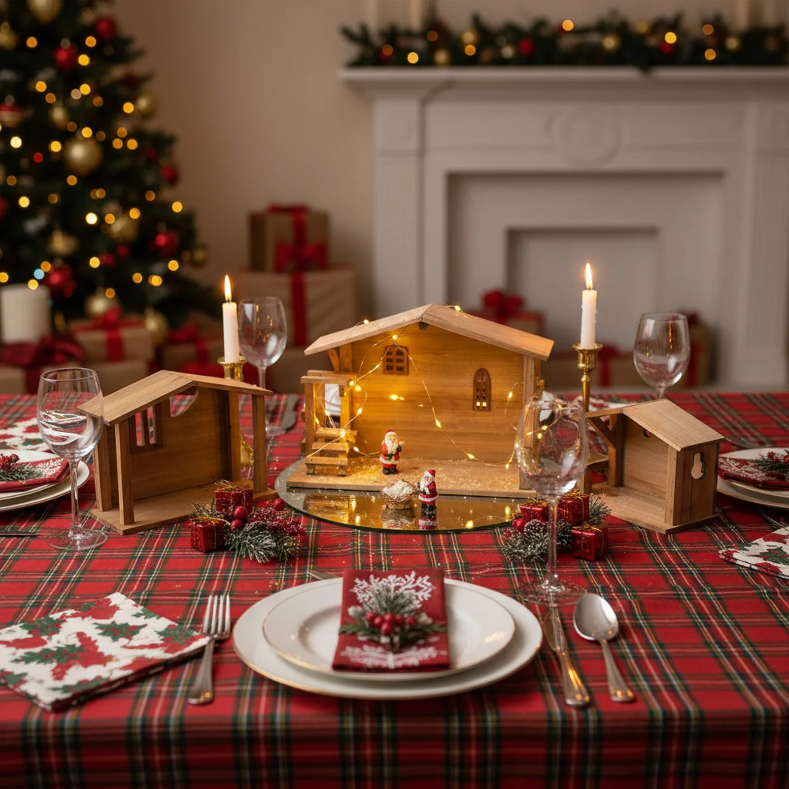 

Rustic Solid Wood Xmas Stable Decor - DIY Stackable House Ornament Tabletop Decor for Kitchen Fireplace