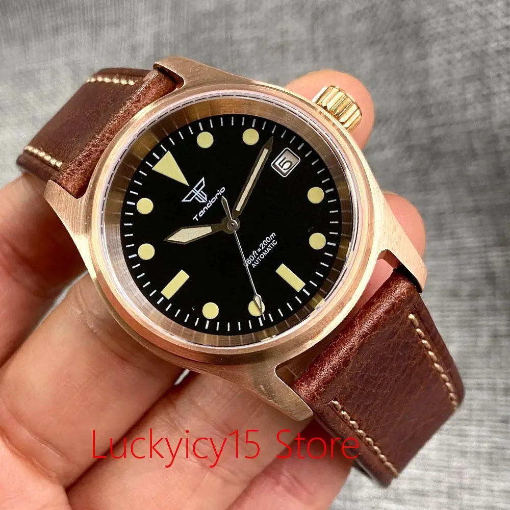 

Tandorio New 36mm Retro Pilot Watch Sapphire Glass Automatic Miyota 8215/Asia 2824 Mechanical Movement Watches Leather Vintage