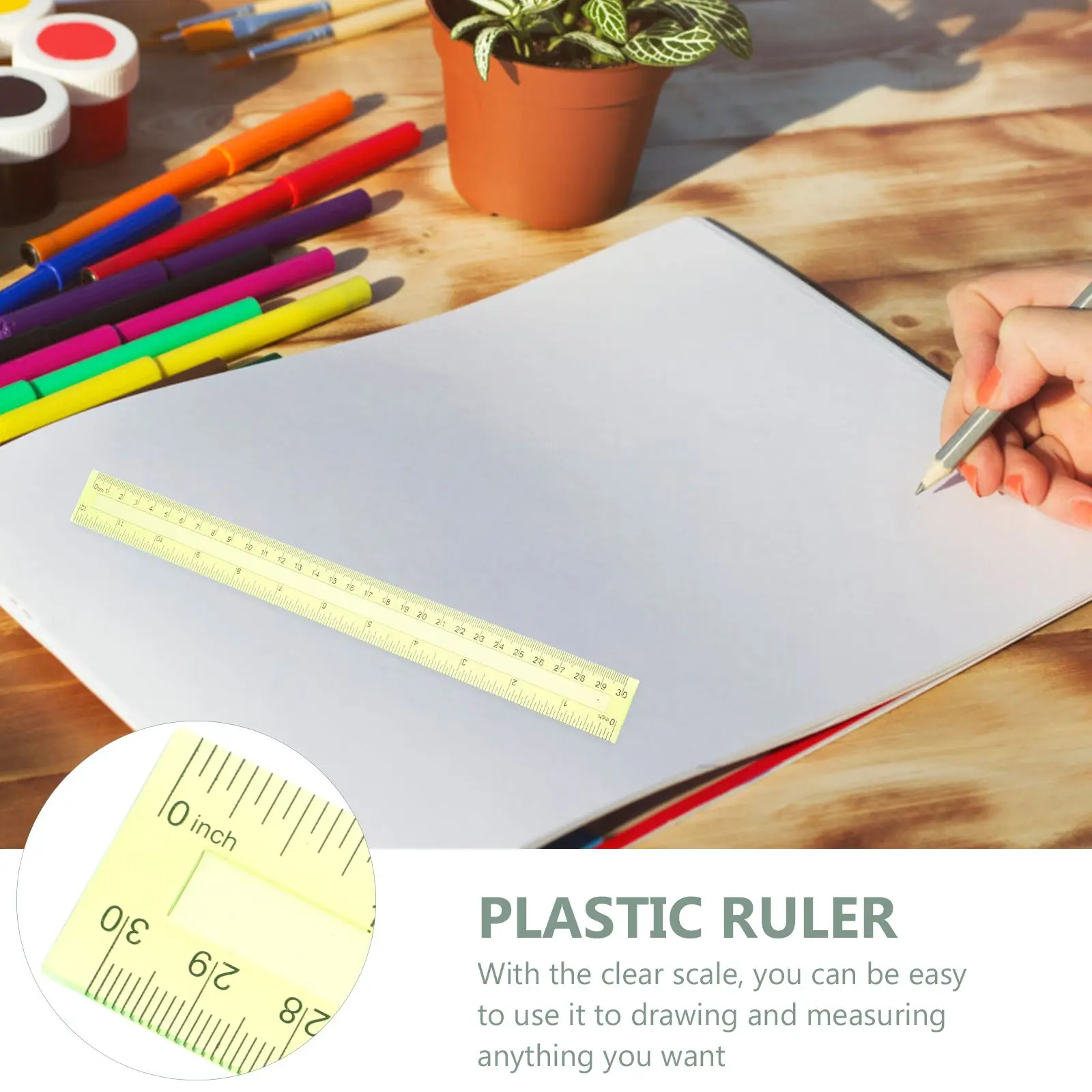 16 Pcs Plastic Straight Rulers 12 Inch Transparent Colorful School Stationery Flexible Measuring Tools Student Supplies