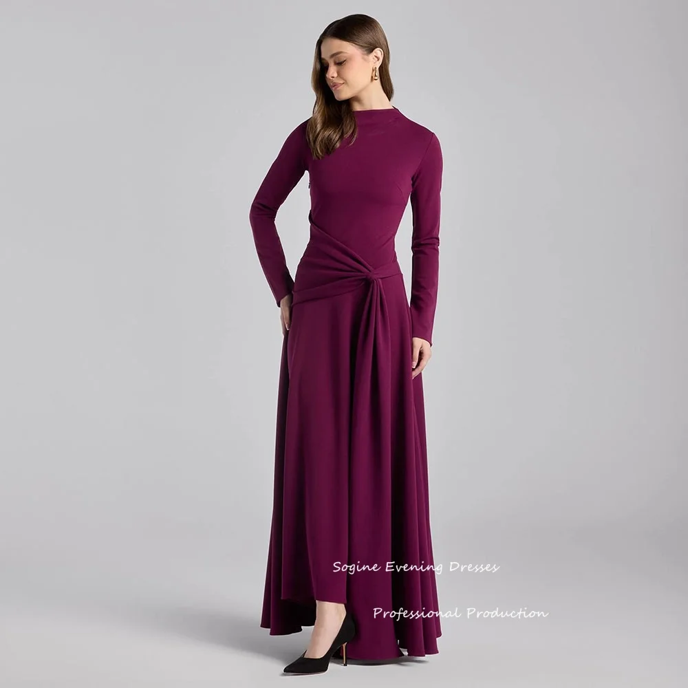 

Индивидуальные вечерние платья из крепа с высоким воротником и длинными рукавами Асимметричное платье для выпускного вечера трапециевидной формы с длинным узлом فساتين заслуживание проведения