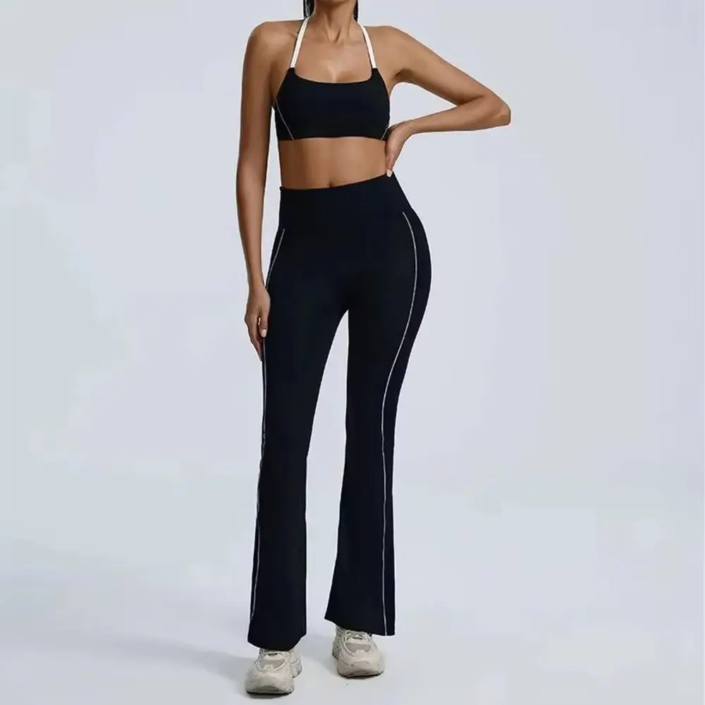 2PCS Women Tracksuit Yoga   Bra  Sports  Flared Trousers  And Thin Shoulder Strap Stretch  Sports Bra Running Clothing