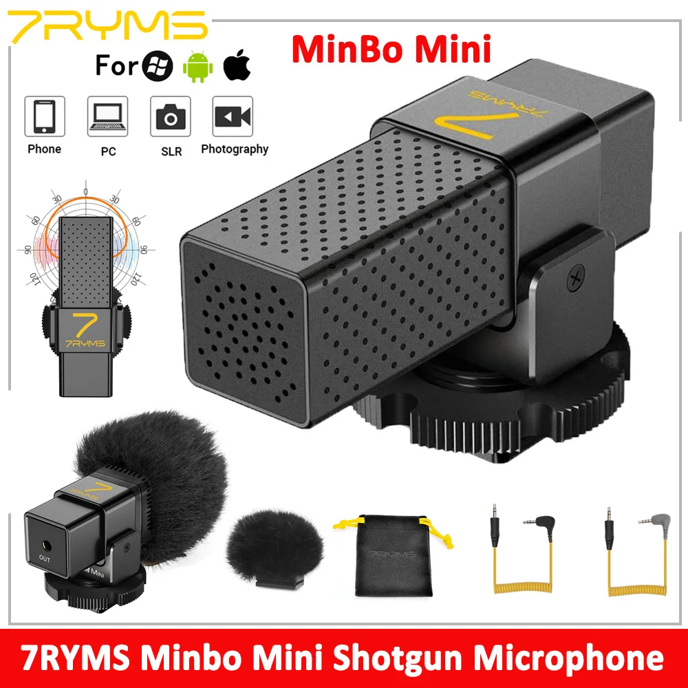 

7RYMS Minbo Mini Shotgun Microphone for DSLR Cameras, iPhone Android Microphone with Stable Shock Mount for Podcast Vlog YouTube