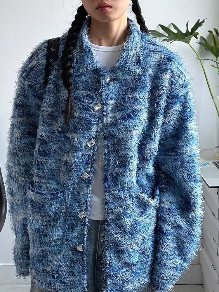 

HUISONG синяя уличная нишевая рубашка с кисточками на плечи, новая свободная повседневная рубашка-кардиган, куртка для женщин, весна-осень