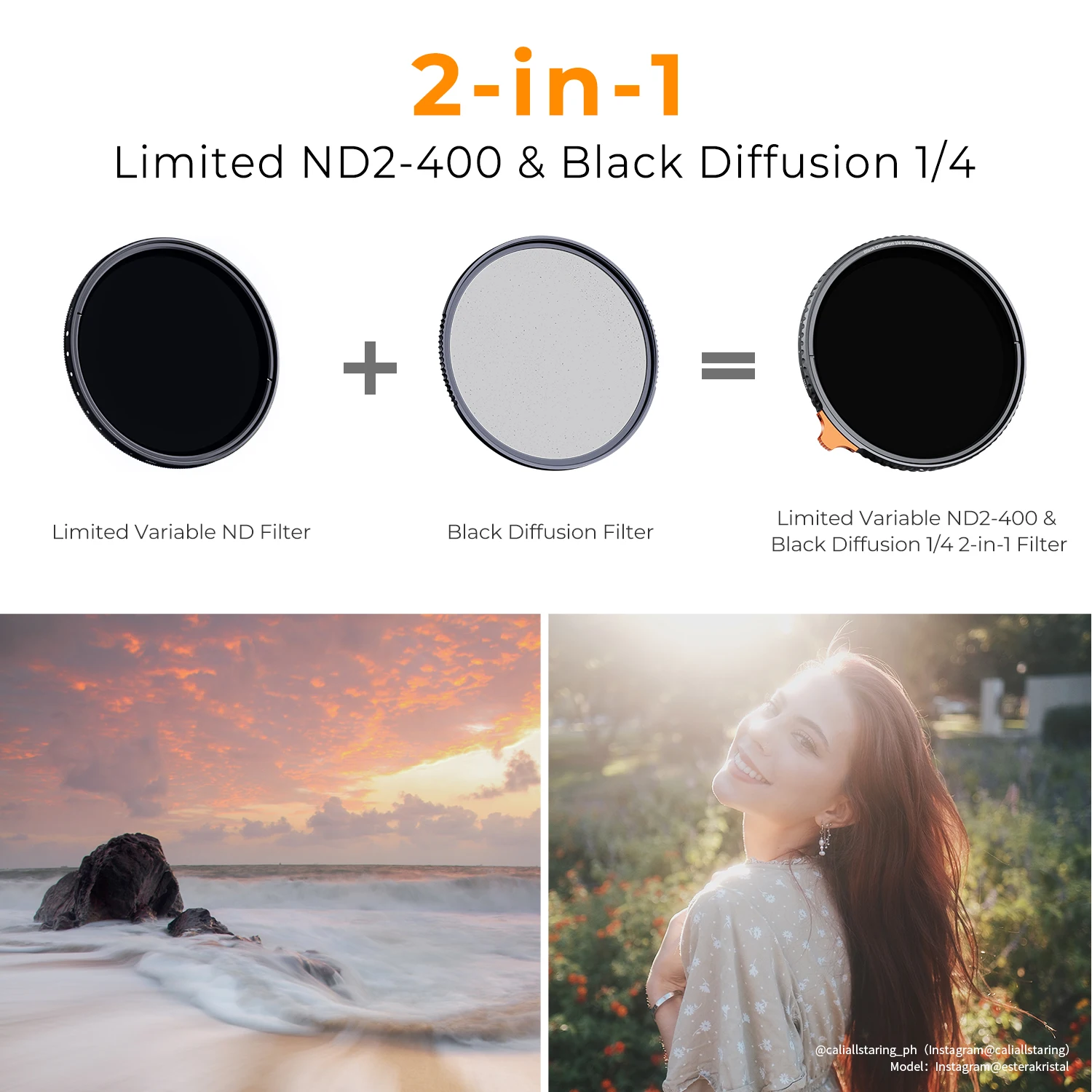 K&F CONCEPT Camera Lens 2 in 1 Filter Black Mist 1/4 + ND2-400 Variable ND Filter Nano-X 49mm 52mm 55mm 58mm 62mm 67mm 77mm 82mm