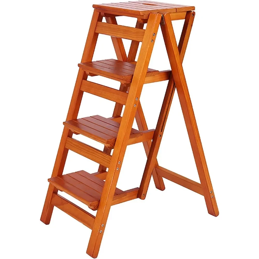 ModernBarStoolsSetBarKitchen Island Chairs3/4 TierWood Step Ladder for Adults, Portable FoldingStepStoolwith Anti-SlipWide Pedal