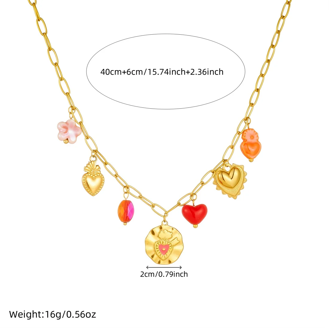 الفولاذ المقاوم للصدأ الذهبي البيضاوي غير النظامية القلب الملونة زهرة قلادة قلادة المرأة الجديدة مقاوم للماء سلسلة عنق مجوهرات