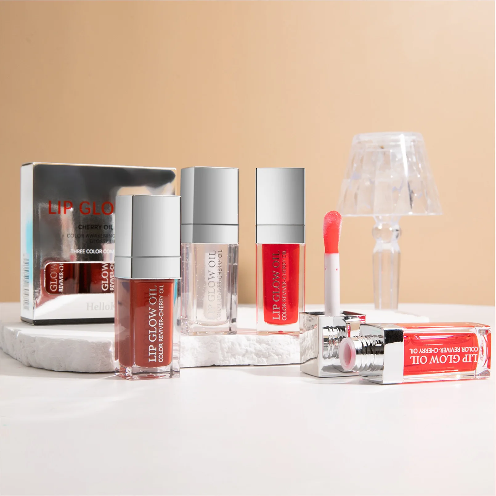 HelloKiss Mirror Hydrating Lip Oil, Moisturizing and Shining Water Light Lip Free Oil Set Lip Gloss