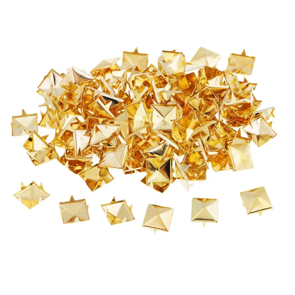 100pcs 8mm Metal Square Pyramid Rivet Stud Spots for Shoes Bags Belt Decor