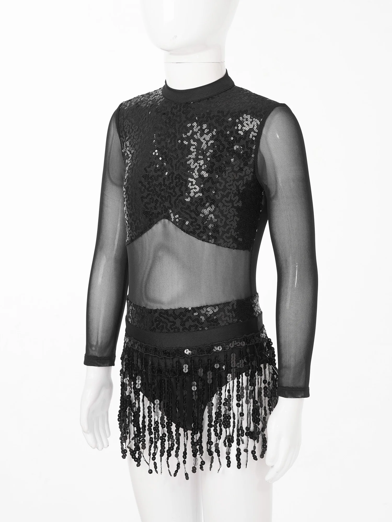 

Kids Tassel Latin Dance Costume for Girls Tango Leotard Dress Jazz Samba Rumba Performance Dancewear Sequins Ballet Dress