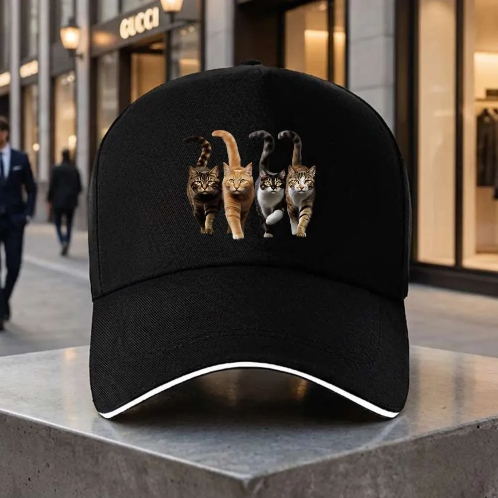 Four Walking Cats Lineup Baseball Cap Polyester Adjustable Unisex Casual Outdoor Travel Hat