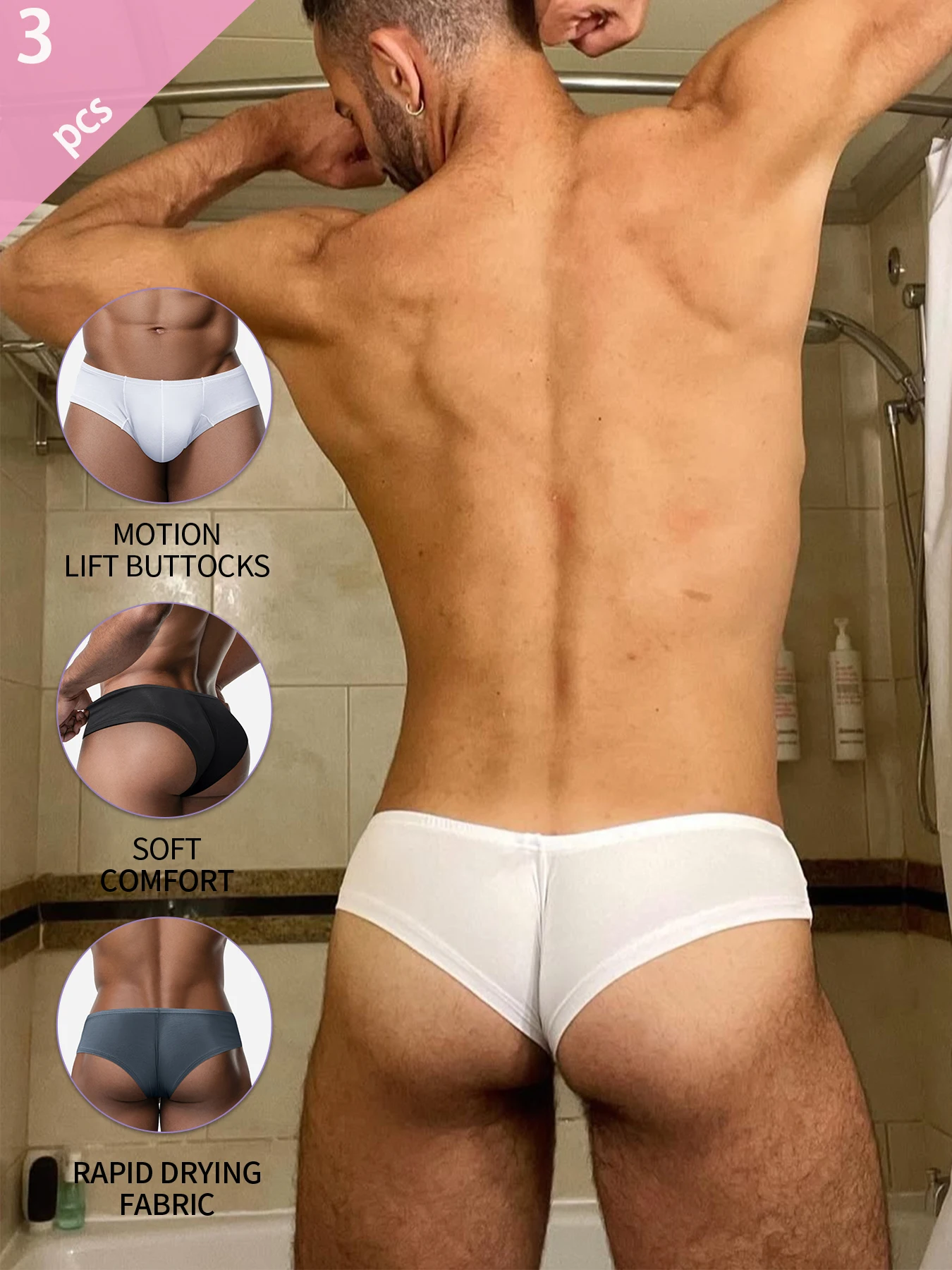 

3PCS Men Sports Comfortable Breathable Gays Underpants Modal Men's Briefs Solid Color Bikini Low Waist
