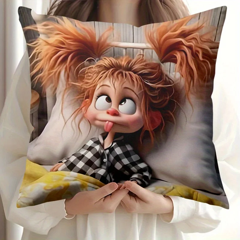Double Sided Interesting Girl Themed Decorative Soft Throw Pillow Cover for Bed Sofa and Lounge Chair Home Decoration