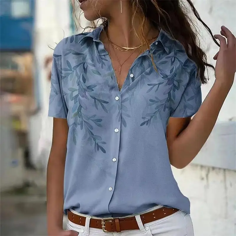 

Floral Patterned Women's Short Sleeve Shirt Commute Style Printed 3D Effect Non-Shrinking Floral Print Ladies' Shirt