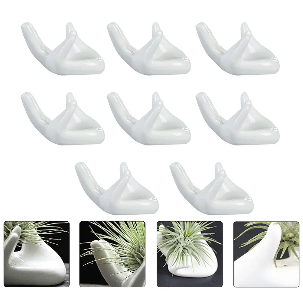 8Pcs Ceramic Finger Ocarina Base Bergamot Air Plant Holder Desktop Decoration Home Display Stand Tillandsia Holder