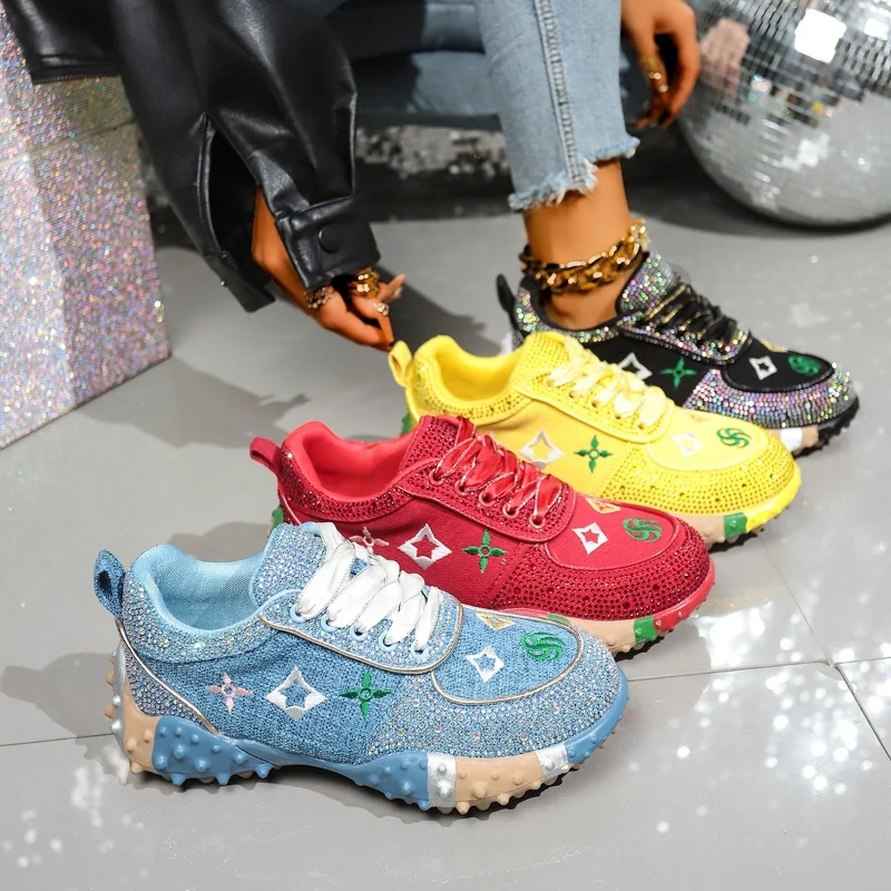 Women's Rhinestone Sneakers Brand Classical Outdoor Luxury Casual Shoes Rubber Non-slip Designer Sneakers Comfortable Shoes