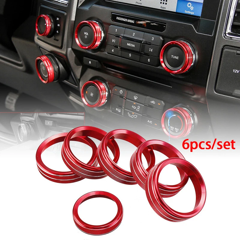6 stücke Auto Dashboard A/C Control VOL TUNE Scheinwerfer Einstellen Knöpfe Dekoration Ring Für Ford F150 2016-2020 F-150 Innen