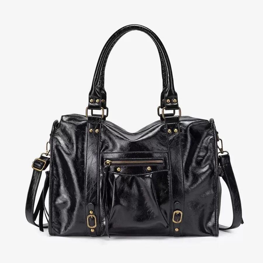 Overlarge Capacity Tassel Tote Bag Designer Punk Woven Handle Women Handbags Luxury Soft Pu Leather Shoulder Crossbody Bags 2026
