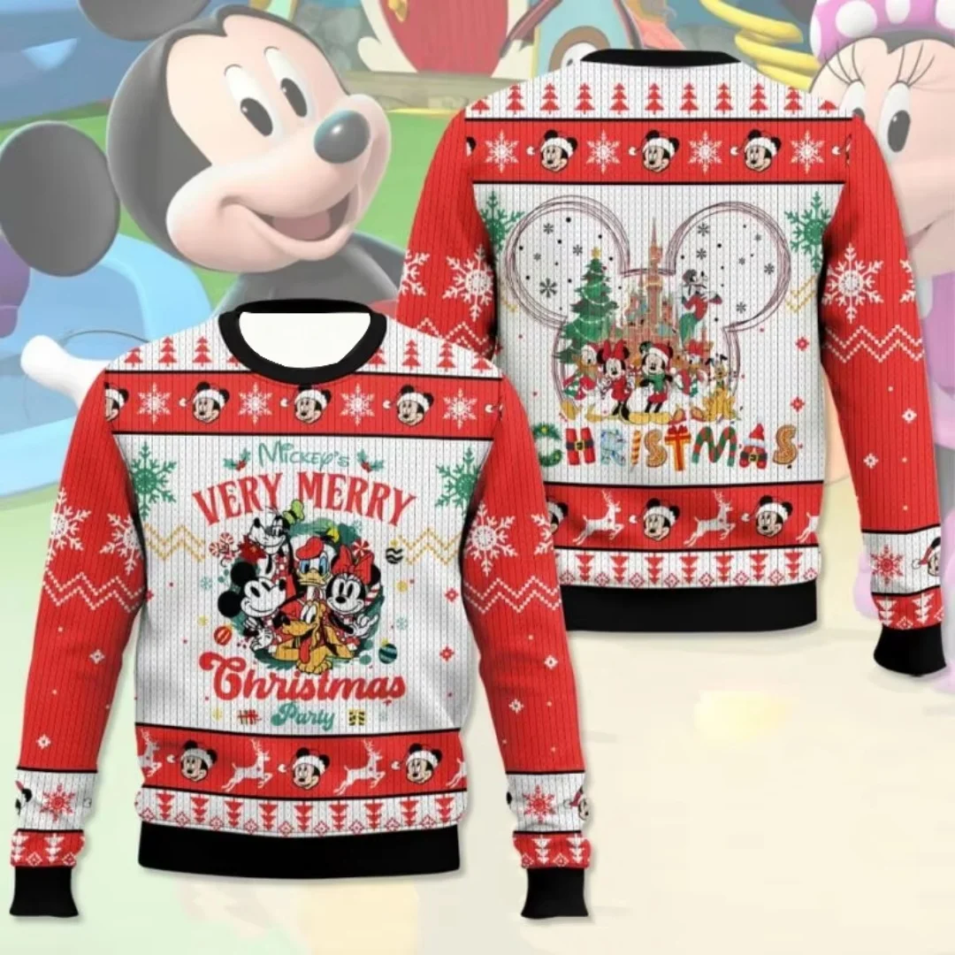 

Disney Mickey Mouse Ugly Christmas Sweater 3D Mickey And Friends Holiday Party Pullover Warm Cozy Sweater Mens Womens Xmas Gift