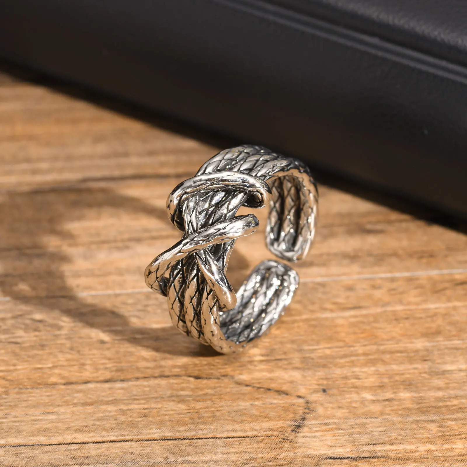 Retro Woven Metal Ring for Men Boys,Irregular 3 Layers Knot Opening Ring,New Punk Jewelry Gifts
