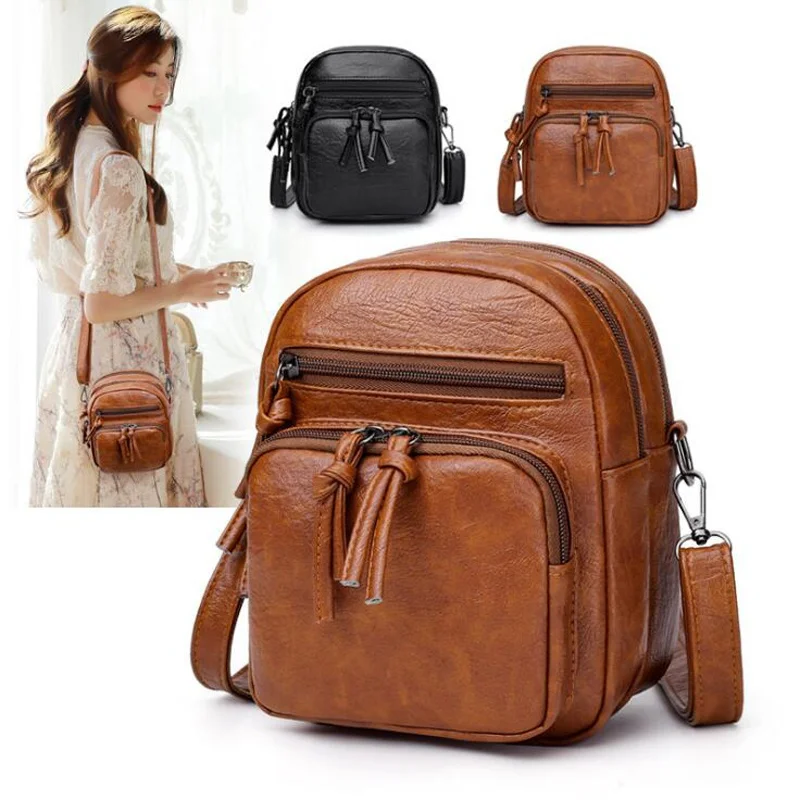 1 Pcs New Vintage Crossbody Bags For Women Double Compartments Shoulder Bag Soft PU Leather Handbag Large Capacity