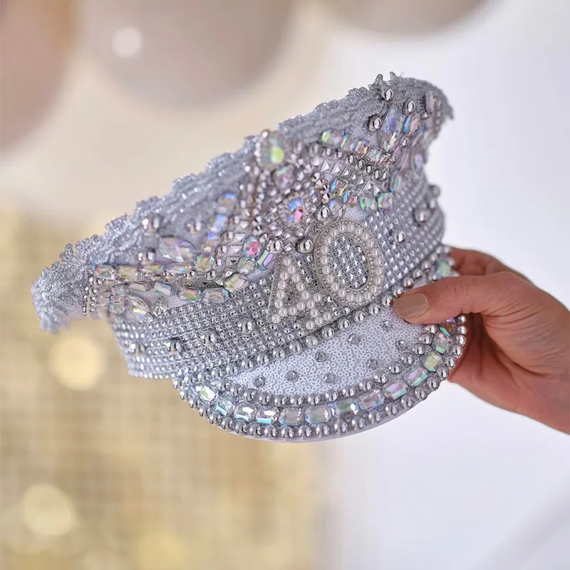 Custom Milestone Rhinestone Captain Military Hat Crown 18th 21st 30th 40th 50th 60th Birthday Party decoration Keepsake Gift
