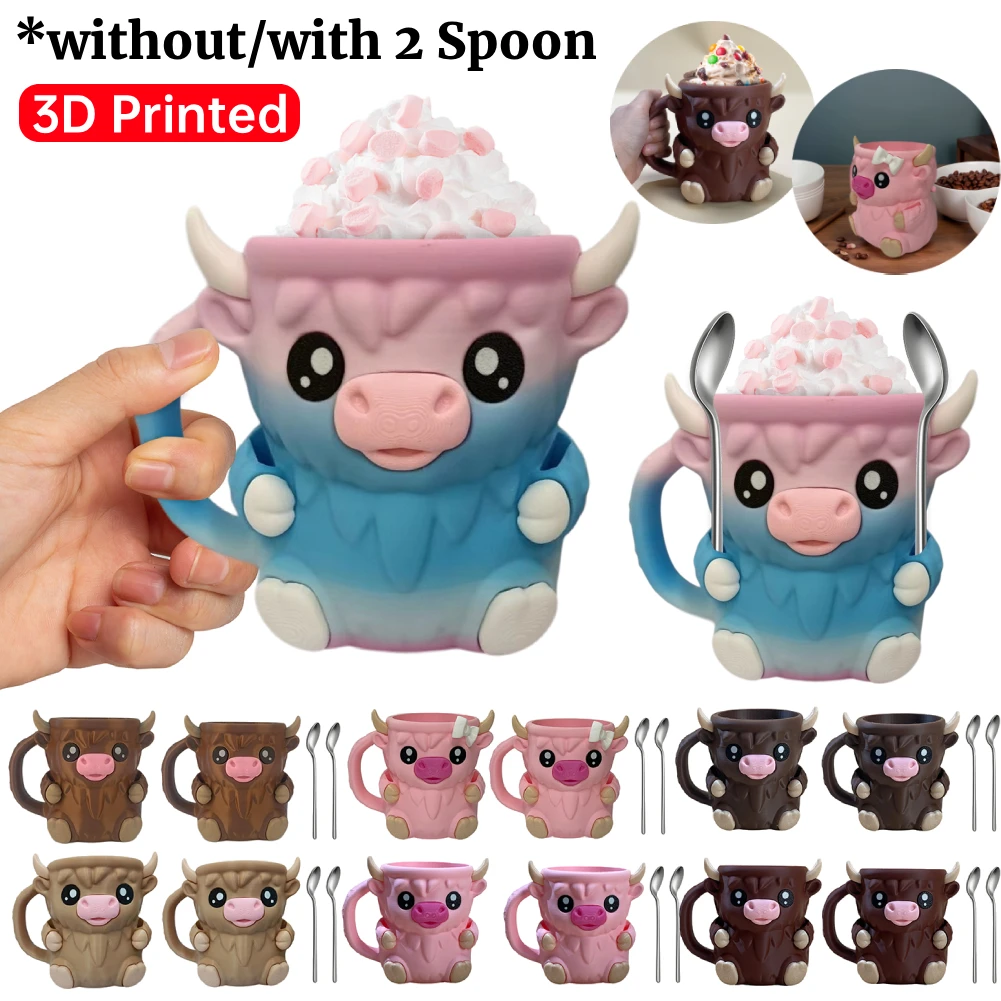 

Highland Cow Cute Ice Cream Pint with Antifreeze Handle Popsicle Containers Reusable Beer Can Holders Gift for Cream Lovers