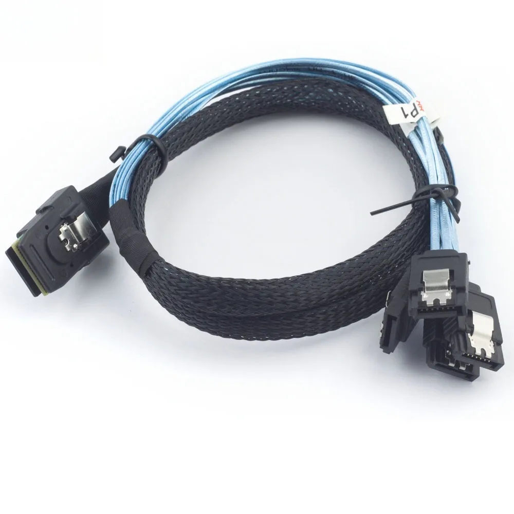 ADT-Link Mini SAS 8087 To 4 SATA Adapter Cable – Shrapnel Design with Reverse Contact 4.0 Straight Connector for SSD Integration