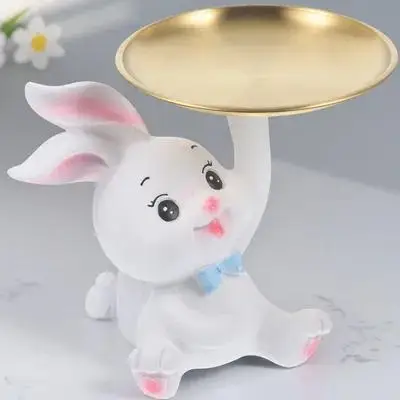 

Rabbit Tray Ornament Storage Sculpture Decorative Figurine Display Stand Jewelry Dish Home Accessories Organizer Snacks Holder