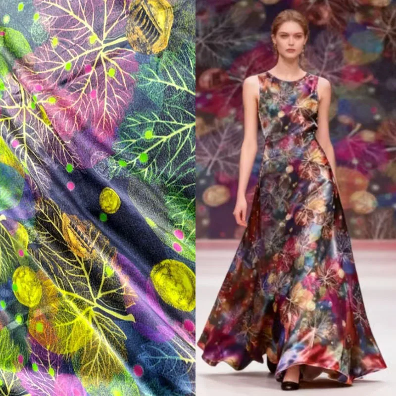 

Super leaf Print Woven Wedding Decoration Dress Satin Fabric Pure Silk Fabric DIY Sewing Textile Material High Quality Wholesale