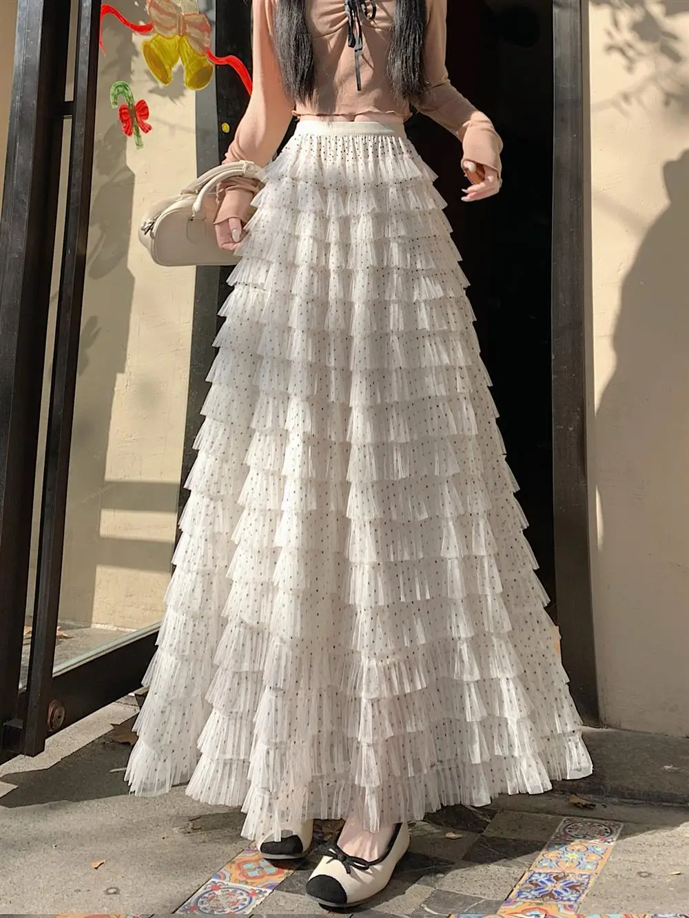 

Women's A-Line Midi Skirt Cake Style Pleated Tulle Gown Drapey Flared Hem High Waist Elastic Waist Daily Wear Korean Style