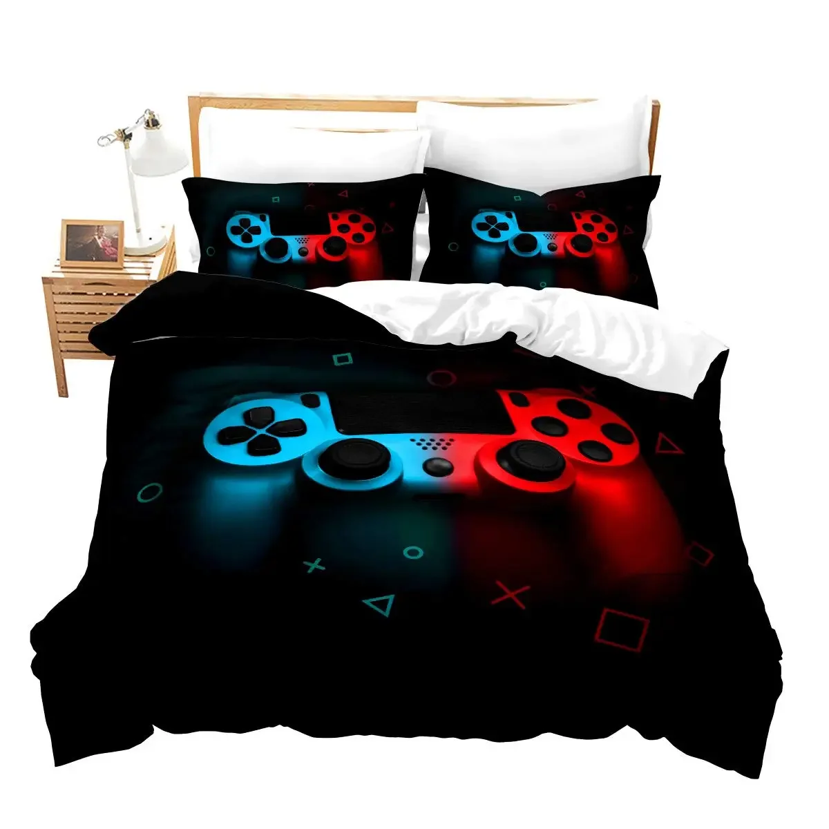 Gamer Duvet Cover for Boys Gaming Cool Games Gamepad Bedding Kids Teen Gifts Video Game Controller Modern Gradient Red and Blue