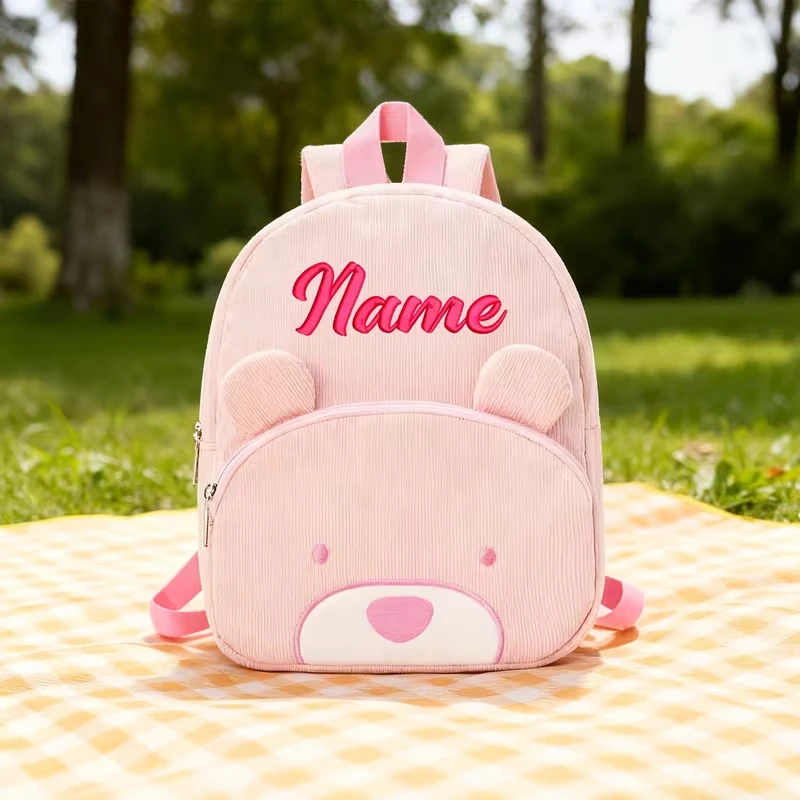 Personalisierter Kinderrucksack mit Namensstickerei, Pastellfarbener Cord-Kleinkindrucksack, Weicher Gerippter Stoff, Schulrucksack, Süßes Kindergarten-Geschenk – Detail 10