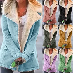 Fall Winter Womens Fleece Button Jacket Solid Color Irregular Plus Collar Pocket Plus Size Winter Coats For Women