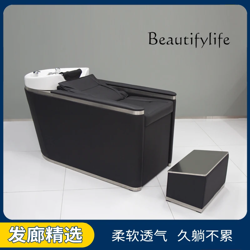 Hair Salon Shampoo Chair Special Lying Half Flushing Bed Stainless Steel Pottery R Porcelain Deep Basin Hair Punch