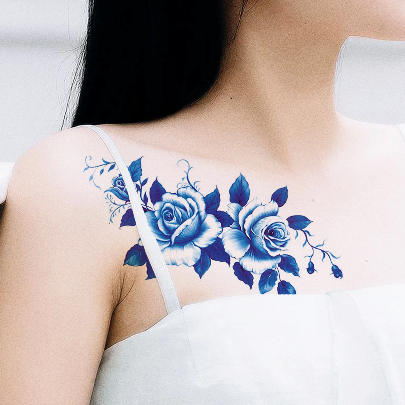 9pcs Waterproof Temporary Tattoo Sticker Blue Purple Rose Lotus Butterfly Fake Tatto Flash Tatoo Tato for Girl Women