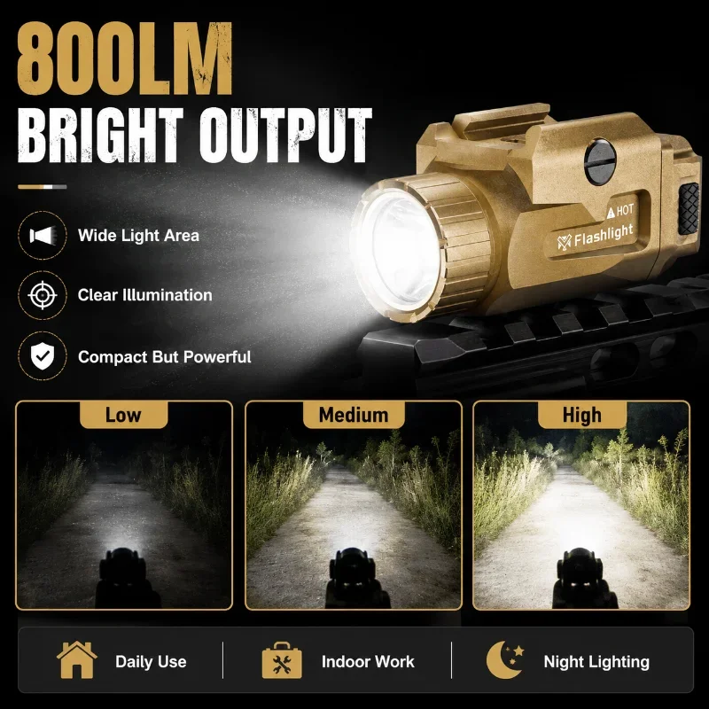 High Lumen Metal Rail Illumination Torch 3 Dimming 7 Strobe Modes Type-C Rechargeable Lithium Cell Hobby Toy Parts
