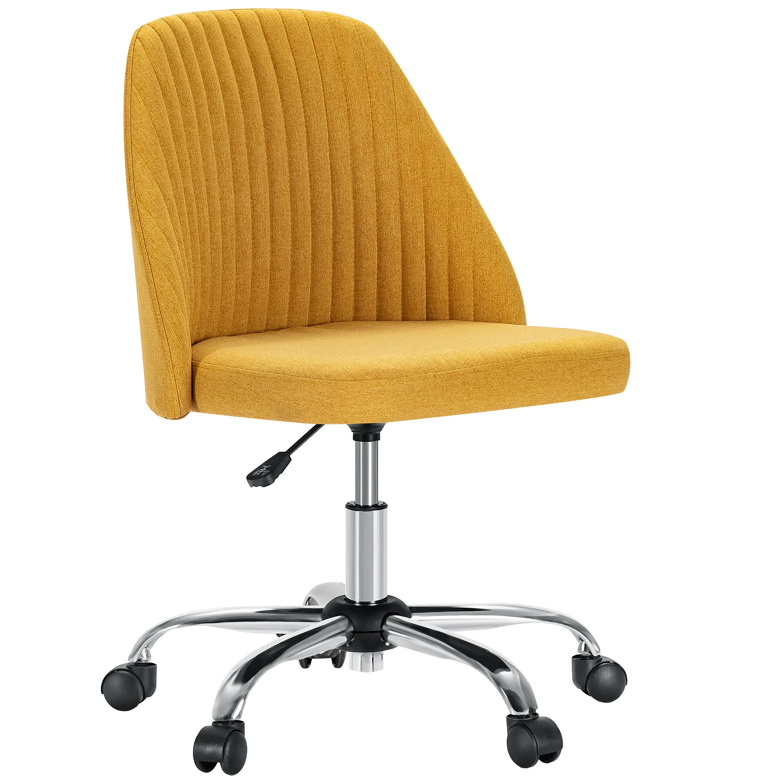 JHK Armless Small Desk Office Chair Cute Vanity Swivel Chair with Back Modern Fabric with Wheels Swivel Task Home Gaming Chair — YELLOW