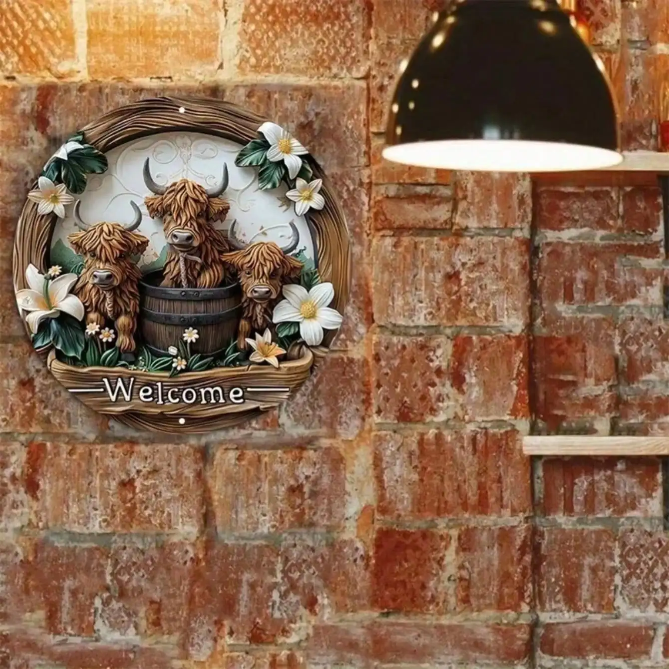 ديكور ألومنيوم زنبق البقرة المرتفعات - مقاوم للأشعة فوق البنفسجية، سهل التعليق، فن جداري جذاب للمنزل