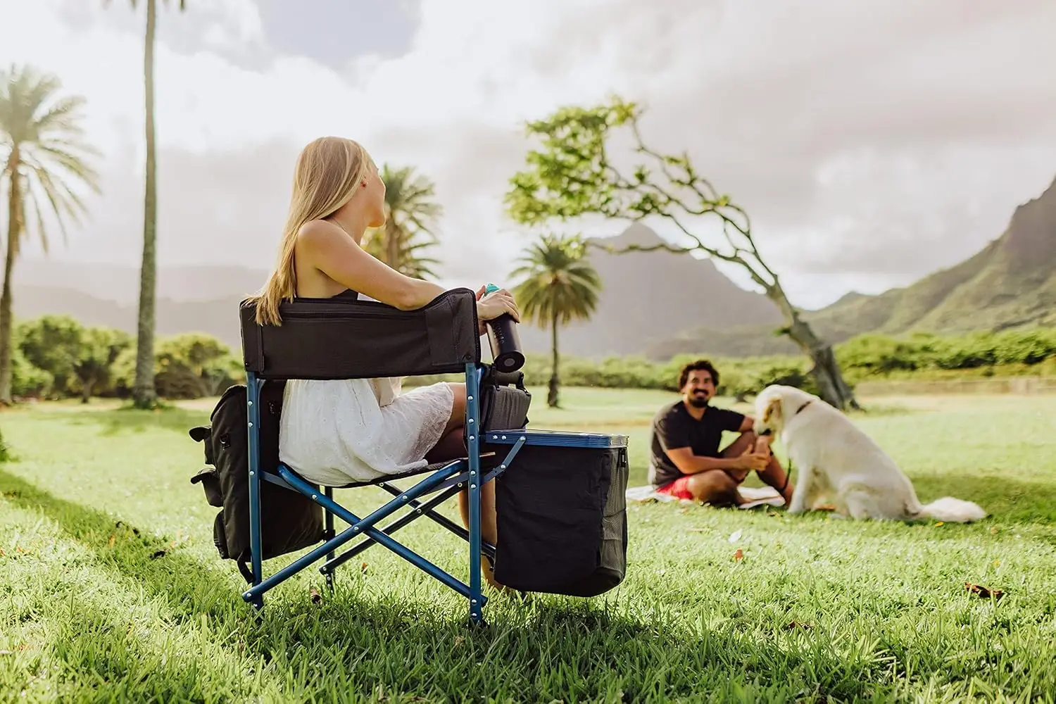 Fusion Camping Chair with Side Table and Soft Cooler, Beach Chair for Adults, Lawn Chair