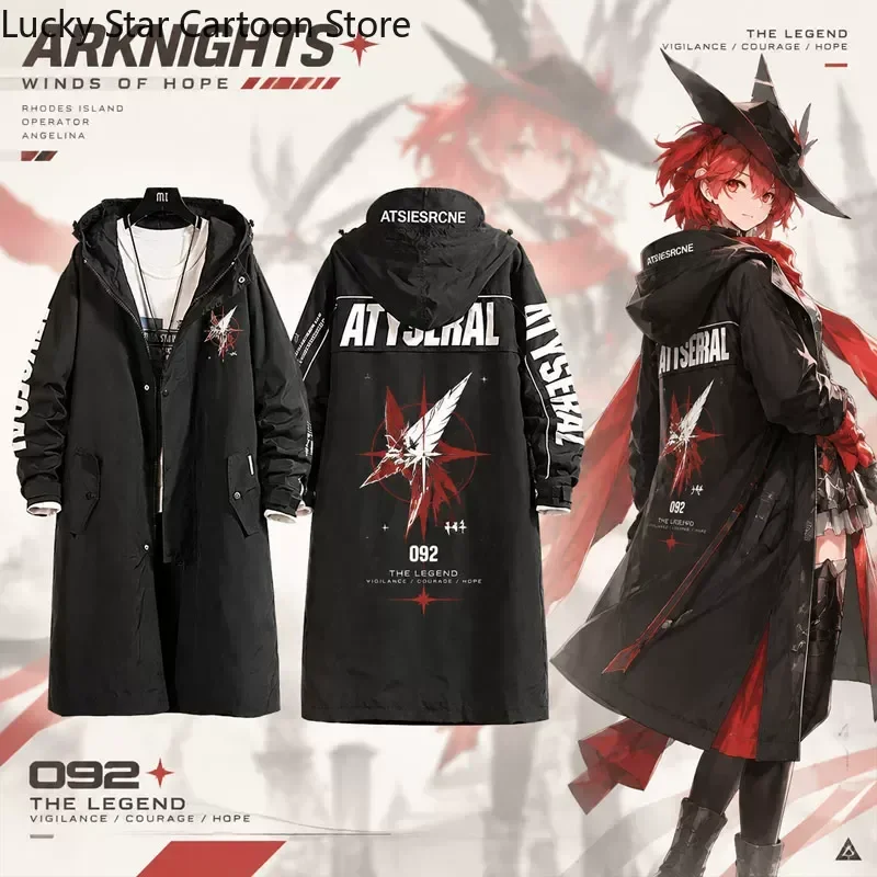 Game Arknights Exusiai Cosplay Long Trench Coat Jacket Fashion Casual Cool Unisex Windbreaker Long Coat Halloween Gift Role Play